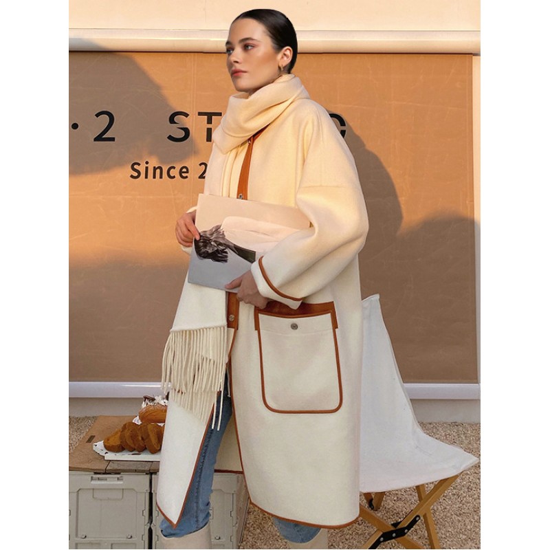 Woman's Outerwear Two-Tone V-Neck Winter Wrap Coat 2023 Classic  Traditional Casual