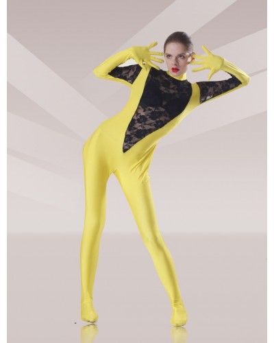 Unisex Morph Suit Tulle Flower Lace Design Lycra Spandex Fabric Catsuit Women's Bodysuit