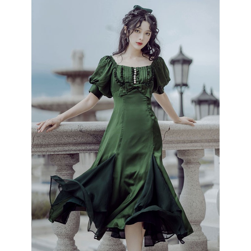 Ruffles Lace Up Lolita OP Dress Burgundy Short Sleeves Lolita One Piece Dresses Spring Summer Fall Daily Casual Tea Party