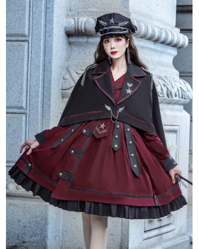 Lolita Poncho Black Polyester Half Sleeve Rivets Chains Spring Lolita Outwears Poncho Cape Poncho  Cape Academic Tea Party