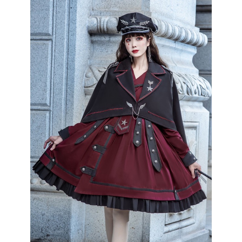 Lolita Poncho Black Polyester Half Sleeve Rivets Chains Spring Lolita Outwears Poncho Cape Poncho  Cape Academic Tea Party