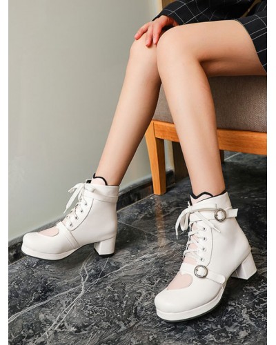 Sweet Lolita Boots White Round Toe Heart Leather Lolita Boots