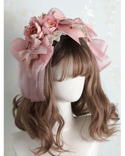 Sweet Lolita Headdress Pink Polyester Fiber Bows Bow Headwear Lolita Headband