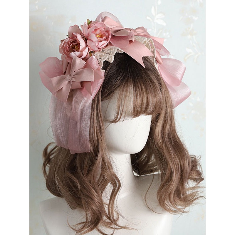 Sweet Lolita Headdress Pink Polyester Fiber Bows Bow Headwear Lolita Headband