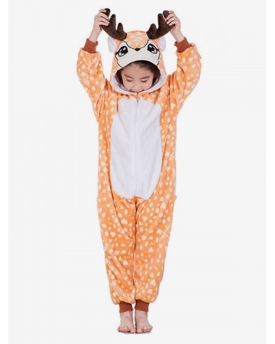 Kids Kigurumi Onesie Pajamas Deerlet Flannel Sleepwear Mascot Animal Halloween Costume Onesie Pajamas Jumpsuits Fall Winter