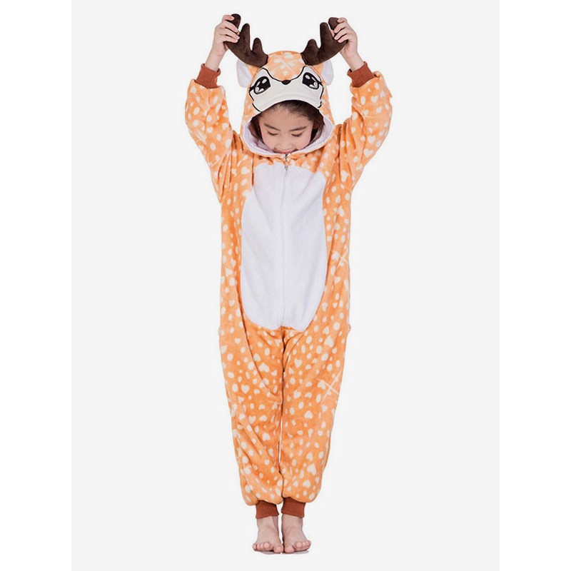 Kids Kigurumi Onesie Pajamas Deerlet Flannel Sleepwear Mascot Animal Halloween Costume Onesie Pajamas Jumpsuits Fall Winter