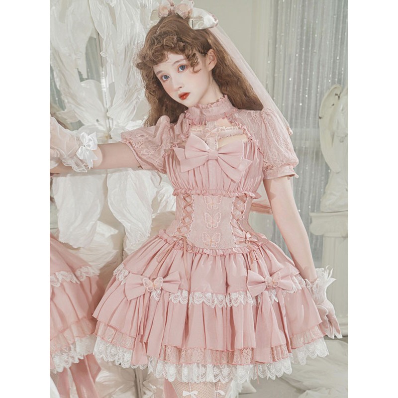 Sweet Lolita Dress Polyester Short Sleeves Dress