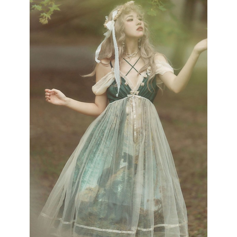 Sweet Lolita Dress Polyester Sleeveless Ruffles Jumper Dress