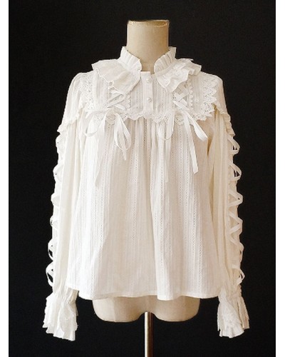 Style Lolita Blouses Infanta Lolita Top White Long Sleeves Lace Up Lolita Shirt Sweet Classic  Traditional ROCOCO