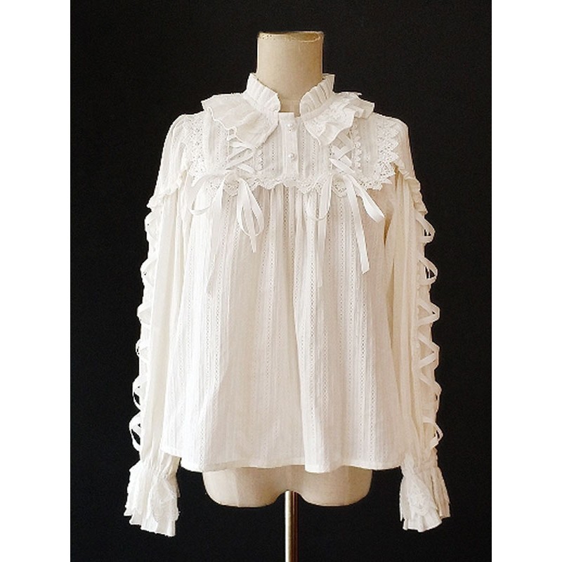 Style Lolita Blouses Infanta Lolita Top White Long Sleeves Lace Up Lolita Shirt Sweet Classic  Traditional ROCOCO