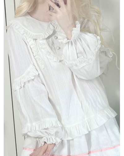 Lolita Ruffles Lolita Top Long Sleeves Blouse White Lolita Shirt Blouses Sweet Daily Casual Tea Party