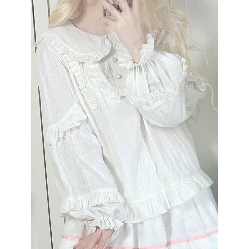 Lolita Ruffles Lolita Top Long Sleeves Blouse White Lolita Shirt Blouses Sweet Daily Casual Tea Party