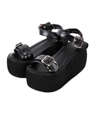 Lolita Sandals Open Toe PU Leather Black Lolita Summer Shoes Steampunk Daily Casual