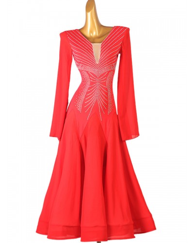 Room Dance Costumes Red Women's Polyester Rhinestones Dress Dancer Dance Dress Sexy Ball