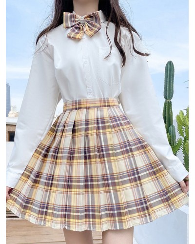 Sweet Lolita Mini Skirt Plaid Pattern Bows Polyester Mini Skirt Academic Spring Summer