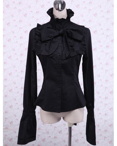 Attractive Black Bow Long Sleeves Cotton Lolita Blouse