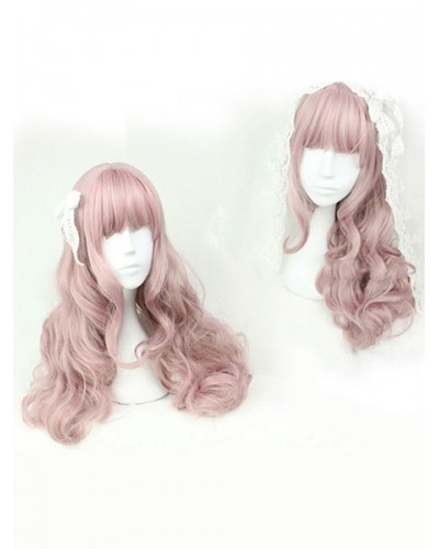 Sweet Lolita Wigs Light Pink Long Curly Lolita Hair Wigs With Bangs