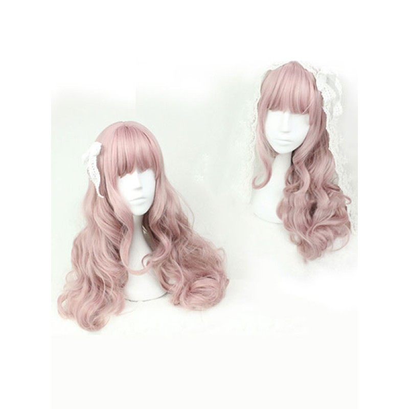 Sweet Lolita Wigs Light Pink Long Curly Lolita Hair Wigs With Bangs