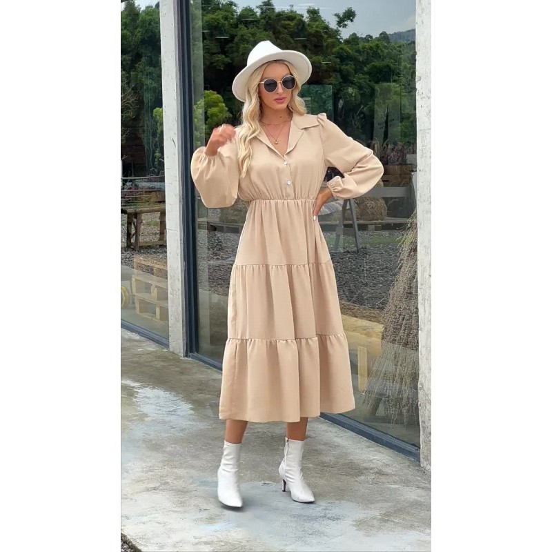 Shirt Dresses Blue Turndown Collar Long Sleeves Layered Midi Dress Bodycon Street Wear Daily Casual