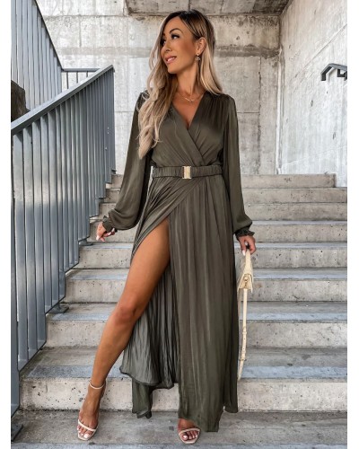 Long Sleeves Dresses V-Neck Casual Maxi Dress For Women Bodycon Street Wear Daily Casual