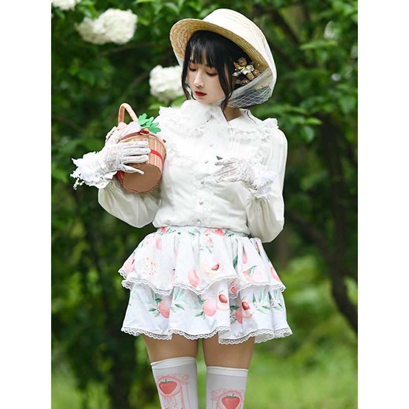 Lolita Overskirt Lace Ecru White Fruit Pattern Lolita Skirts Sweet Spring Summer Fall Winter