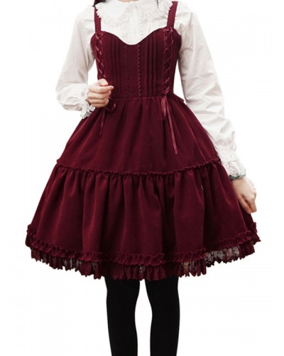 Sweet Lolita Dress Polyester Sleeveless Lace Up Sweet Jumper Dress