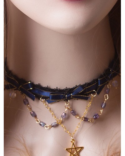 Style Lolita Blue Chains Polyester Choker Stars Print Miscellaneous Accessories Sweet ROCOCO Daily Casual Tea Party