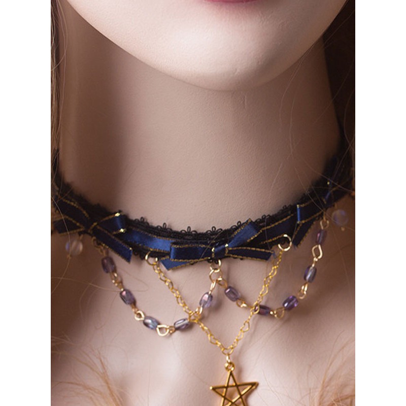 Style Lolita Blue Chains Polyester Choker Stars Print Miscellaneous Accessories Sweet ROCOCO Daily Casual Tea Party