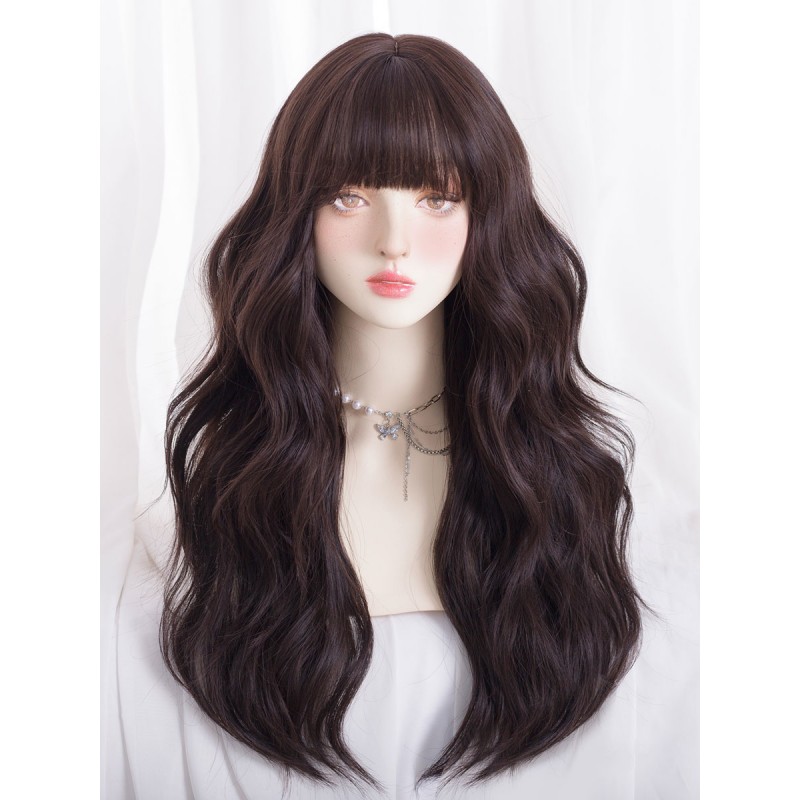 Lolita Wigs Long Tousled Heat-resistant Fiber Brownish Black Lolita Accessories Sweet Daily Casual Tea Party