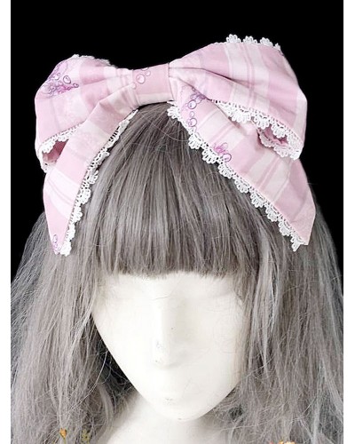 Sweet Lolita Headdress Infanta Maiden Room Lace Trim Bow Print Lolita Hair Accessory