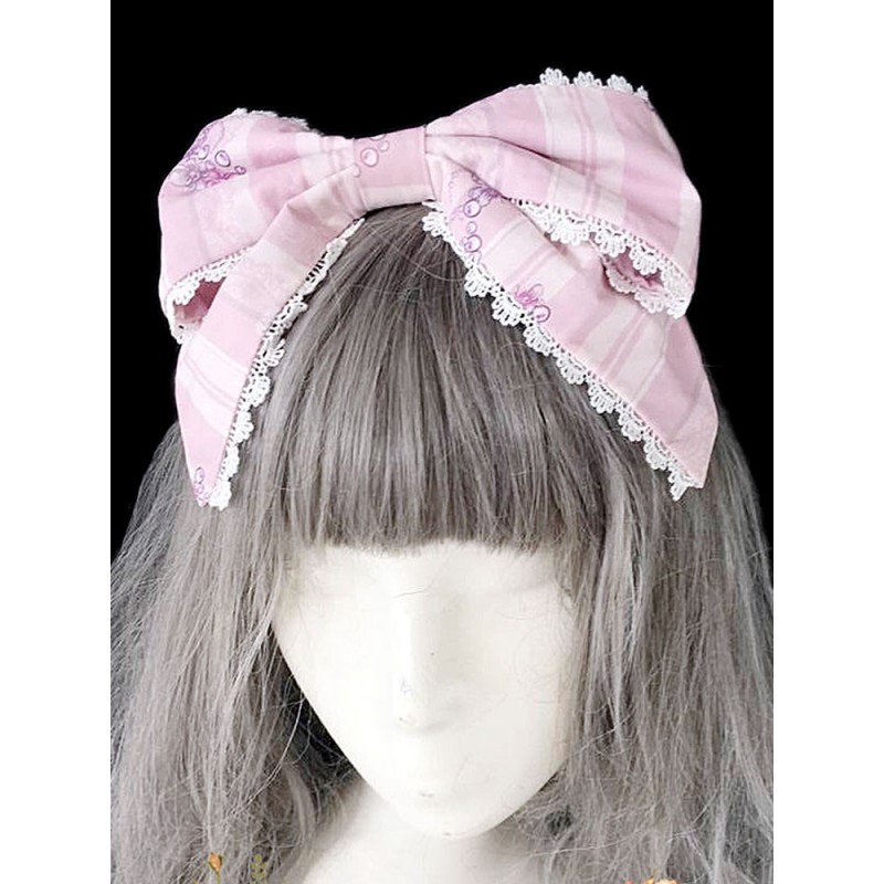 Sweet Lolita Headdress Infanta Maiden Room Lace Trim Bow Print Lolita Hair Accessory