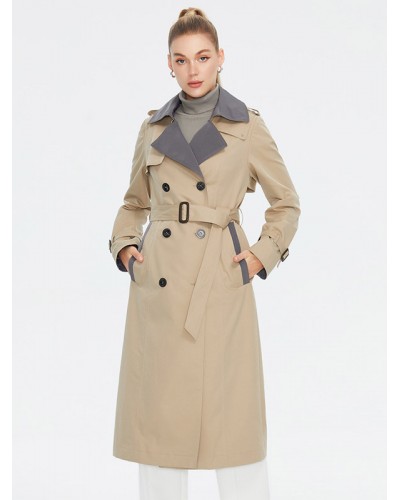 Women Wide Lapel Belted Double Breasted Outerwear Trench Coats Spring Fall Street Wear Daily Casual