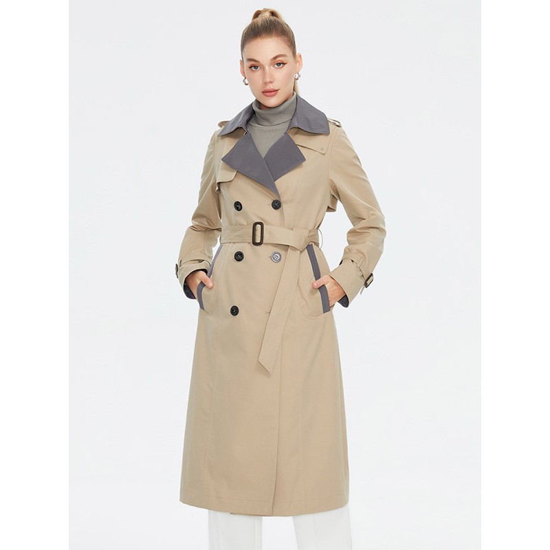 Women Wide Lapel Belted Double Breasted Outerwear Trench Coats Spring Fall Street Wear Daily Casual