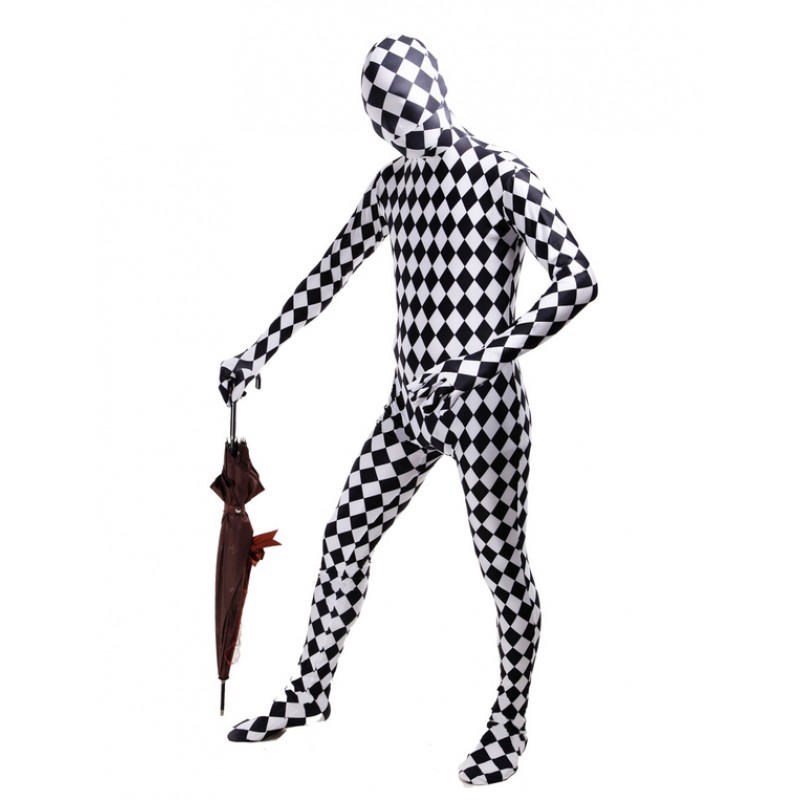 Unisex Morph Suit Split Color Plaid Lycra Spandex Zentai Suit Full Body Suit