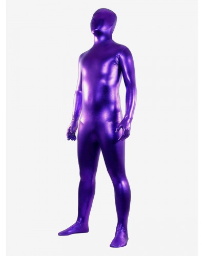 Unisex Halloween Purple Shiny Metallic Zentai Suit Solid