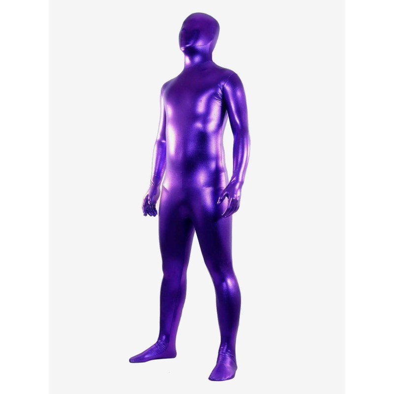 Unisex Halloween Purple Shiny Metallic Zentai Suit Solid