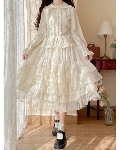 Lolita SK Ruffles White Lolita Skirts Sweet Spring Summer Fall Winter