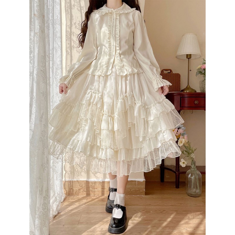 Lolita SK Ruffles White Lolita Skirts Sweet Spring Summer Fall Winter