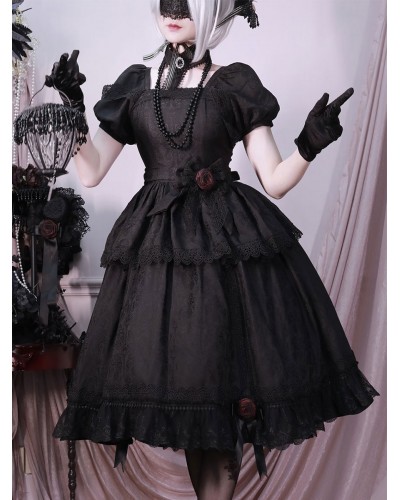 Gothic Lolita Dresses Ruffles Rose Black Black