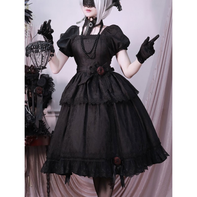 Gothic Lolita Dresses Ruffles Rose Black Black