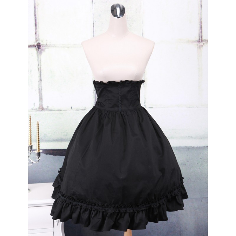 Black Cotton Ruffles Lolita Skirt Gothic Summer Daily Casual