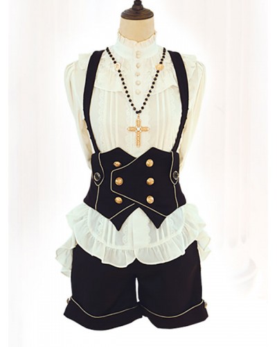 Lolita Specials Lolita Top Vest Costumes Black Sleeveless Lace Up Gilets Steampunk Gothic Daily Casual Tea Party