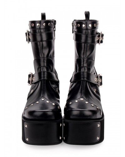 Lolita Boots Rivet Metallic Buckle Platform Black Lolita Shoes Punk