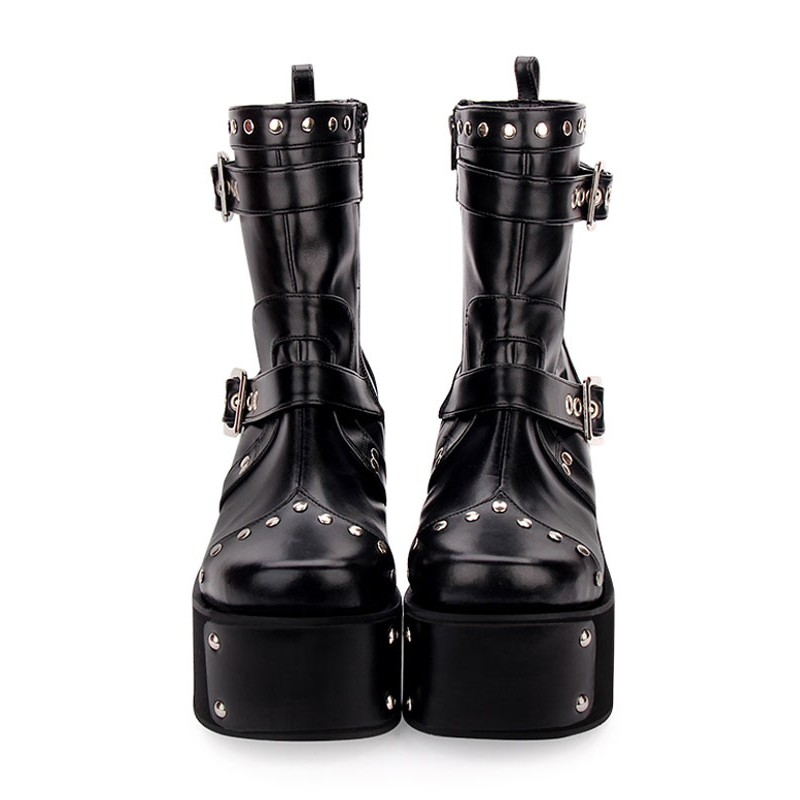 Lolita Boots Rivet Metallic Buckle Platform Black Lolita Shoes Punk