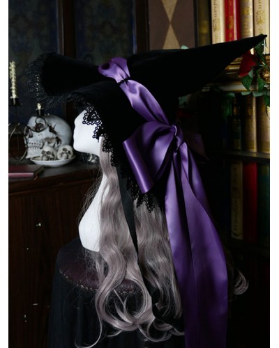 Gothic Lolita Hat Bows Lace Accessory Lace Bow Polyester Purple Lolita Witch Hat Accessories Daily Casual Tea Party