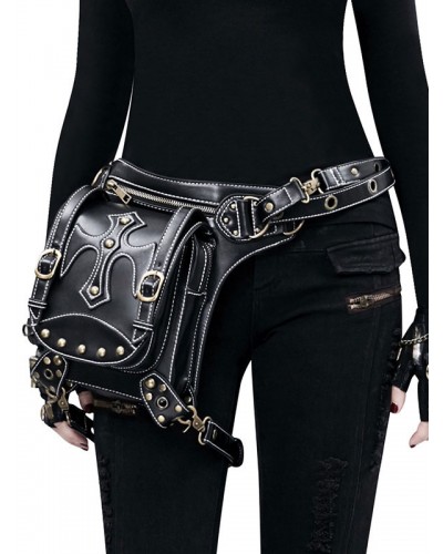 Lolita Bag Black PU Leather Rivets PU Leather Gothic Lolita Accessories Cross-body Bag Backpack Waist Pack Steampunk Daily Casual