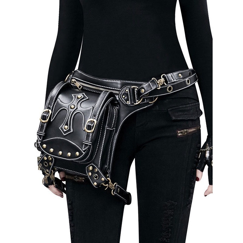 Lolita Bag Black PU Leather Rivets PU Leather Gothic Lolita Accessories Cross-body Bag Backpack Waist Pack Steampunk Daily Casual