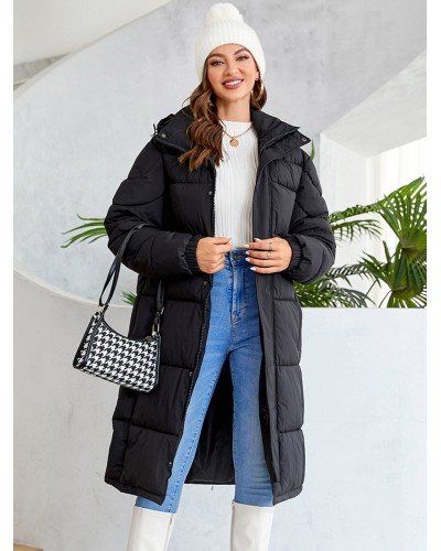 Women Winter Coats Detachable Hooded Zipper Thick Outerwear Quilted Coat Street Wear Daily Casual