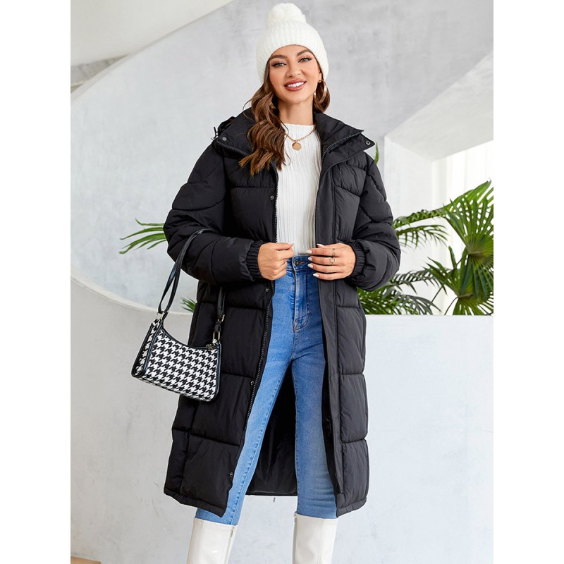 Women Winter Coats Detachable Hooded Zipper Thick Outerwear Quilted Coat Street Wear Daily Casual