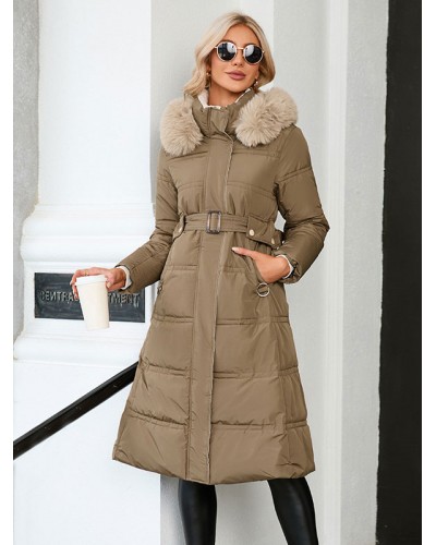 Long Puffer Coats Hooded Color Block Warm Outerwear 2023 Quilted Coat Fall Winter